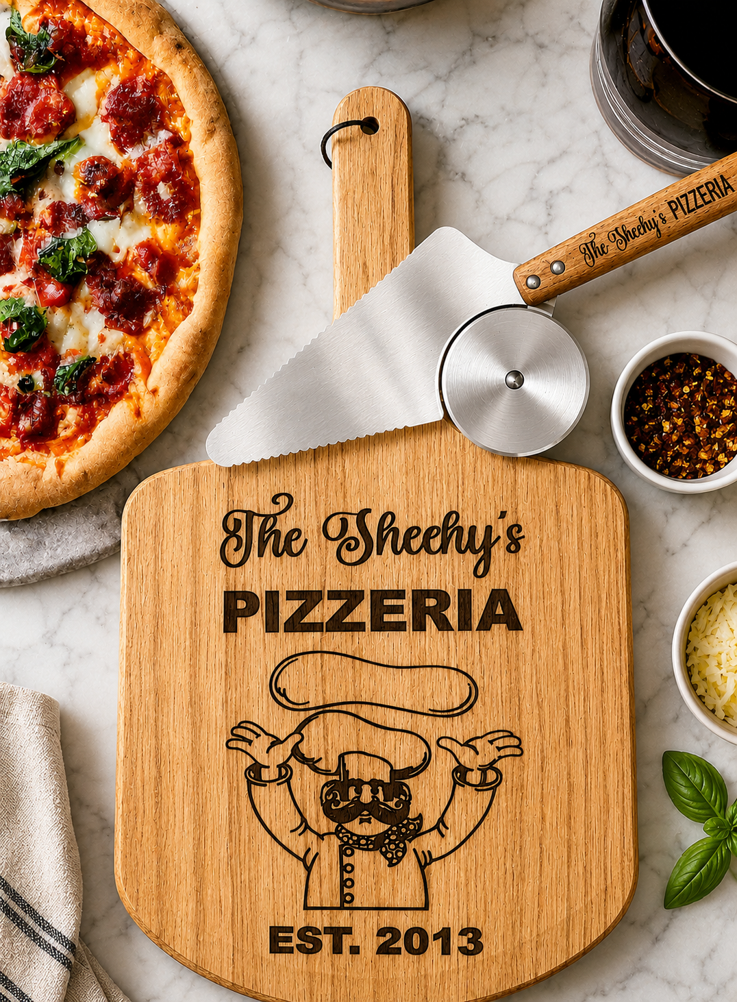 Pizza Peel and matching cutter (can be purchased for additional fee)