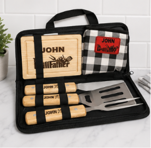 6 Piece Personalized Grill Set- Grill Father (custom designs also available)