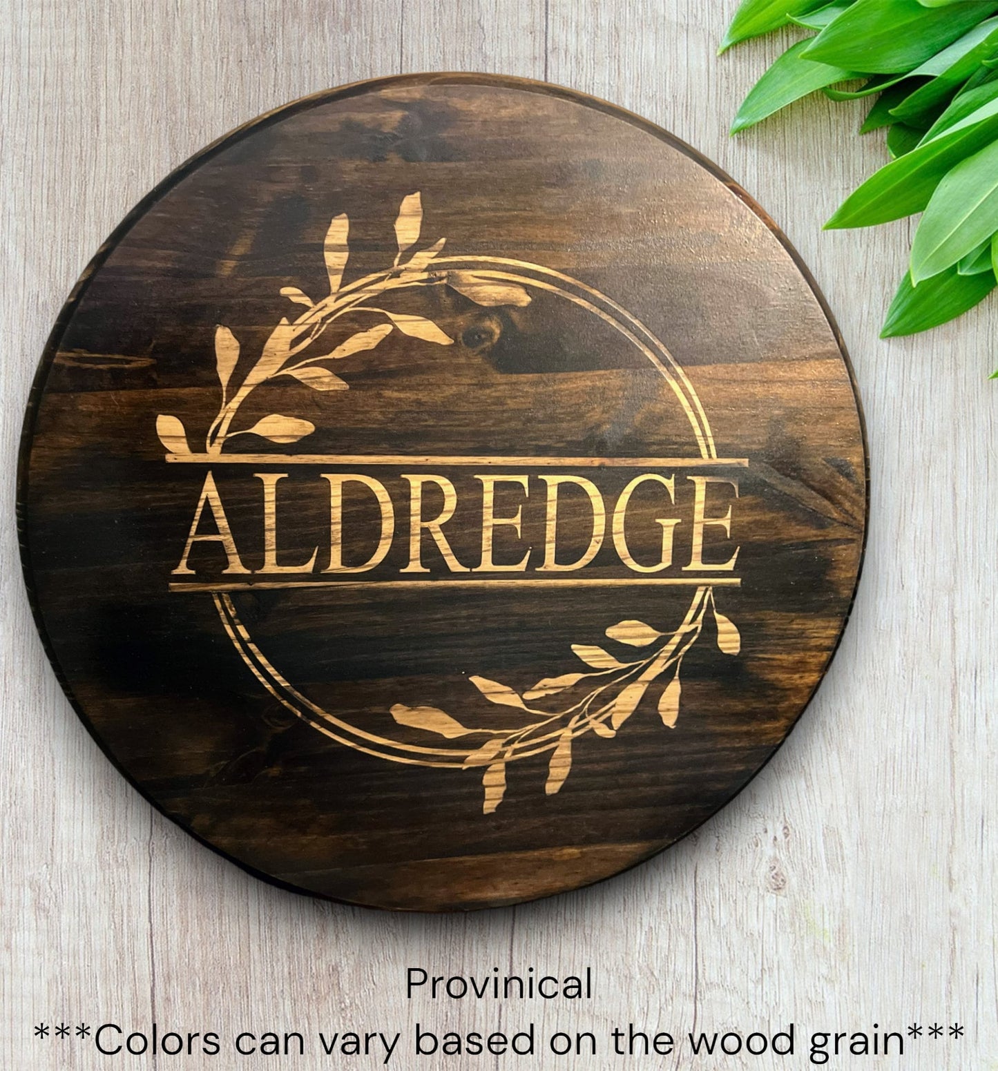 Personalized 18 Inch Wood Round (Sign, Lazy Susan, Tray With Pulls)