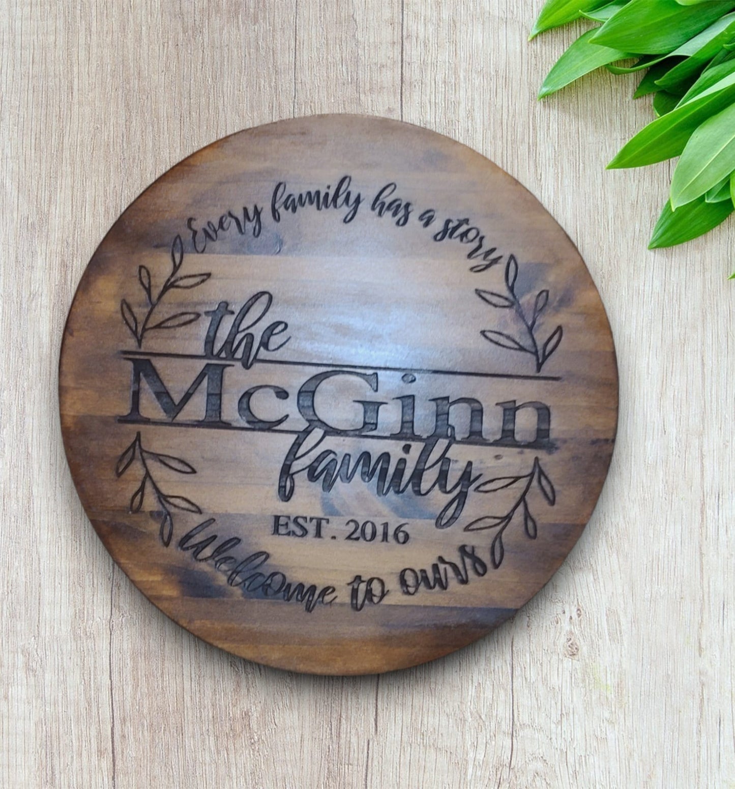 Personalized 18 Inch Wood Round (Sign, Lazy Susan, Tray With Pulls)
