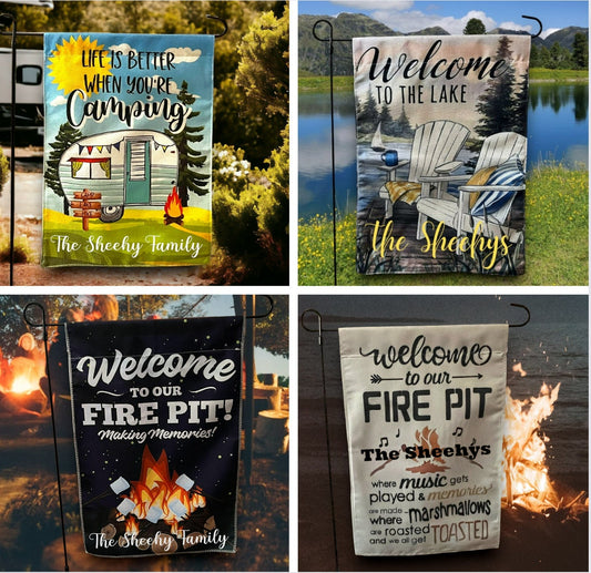Personalized Camping and Lake Themed Garden Flags
